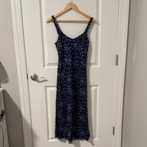 J. Crew Navy Midi Dress with White Dots